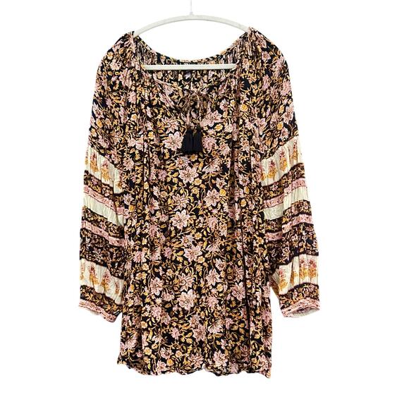 Billabong Gypset Boho Fall Brown, Pink Orange Black Floral Dress/Coverup, Size M - Picture 6 of 14